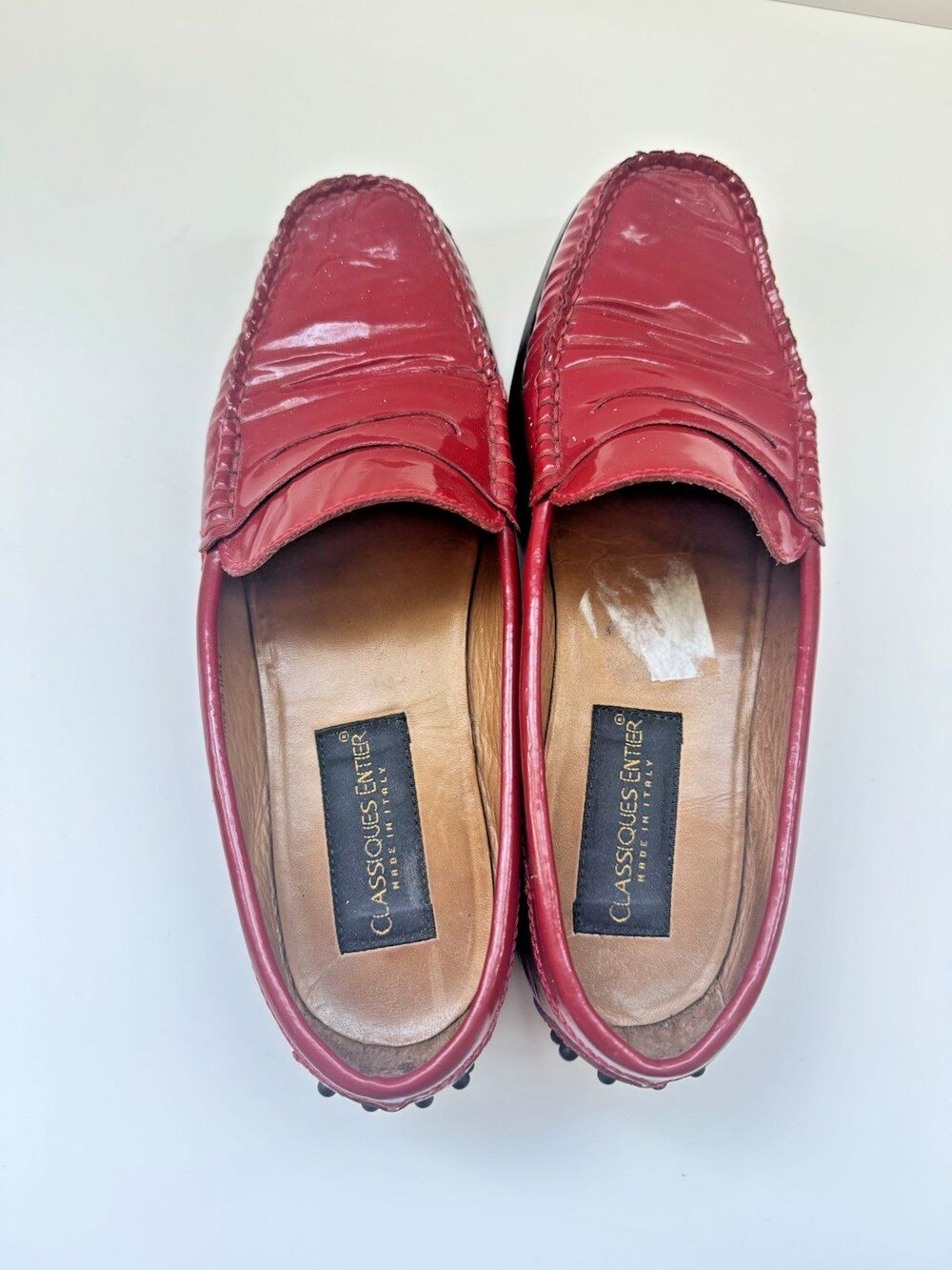 Women's Classiques Entier Red Leather Loafers Rubber Sole Size 7.5 Made in Italy